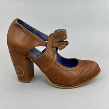 Red Or Dead Brown Leather Mary Jane Retro Block Heeled Vintage Style Shoes UK3