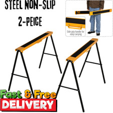 2 Saw Horse Trestle Pair Steel Folding Non Slip Saw Foldable Carpenter Builder