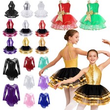 Girls Sequins Leotard Ballet Modern Dance Tutu Dress Ballerina Ballroom Costumes