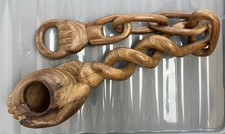 Rare Large Hand-Carved African Wooden Chain & Cup Sculpture Folk Art Wall Decor