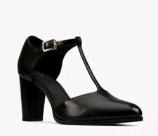 BNIB Clarks Womens KAYLIN 85 T BAR 2 Black Leather T Bar Heeled Shoes