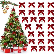 24PCS Velvet Bows for Christmas Tree Xmas Wreaths Decorations Ribbon Ornaments