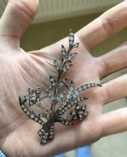 Antique Silver & Diamond Paste Floral Spray Brooch 