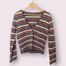 Noa Noa Womens Striped 100% Wool Cropped Cardigan Jumper Size Medium