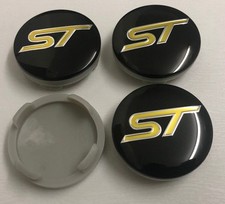 4x ST FORD Wheel Centre Caps Fits  Most Models FOCUS FIESTA KA 54mm Black Yellow