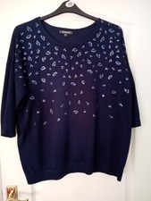 Ladies Bonmarche New Navy Jumper with Rhinestones