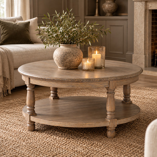 Rustic round pine coffee table - rustic,