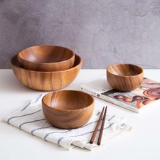 1xAcacia Wood Container Kitchen Utensils Ramen Bowls Bowl Wooden Bowl Tableware
