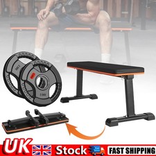 Foldable Flat Weight Bench+5KG Dumbbells Weight Plates Set Fitness Training Gym