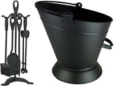 Black Waterloo Bucket with 5 Piece Companion Set Cast Iron Tools For Fireplace