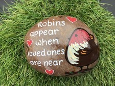 HAND PAINTED PEBBLE STONE ROBINS APPEAR WHEN LOVED ONES ARE NEAR MEMORIAL ROCK