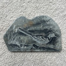 Pied Wagtail Bird Etched Etching on Slate Artist Signed R.W.Winney Picture