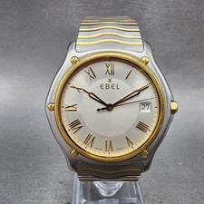 Ebel Classic Wave Watch Men 37mm Silver Dial Two Tone Date Round New Battery