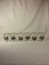 Set Of 6 Vintage Novelty London Landmark Gilt Shot Glasses