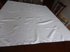White embroidered linen tablecloth - 51x48 inches
