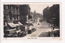Leeds - Boar Lane, cars, lorries, shops - 1959 used real photo postcard