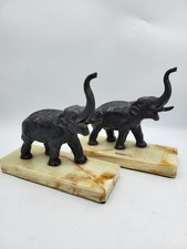 Art Deco Metal Elephant on Onyx Bookends, ca. 1930's, Vintage