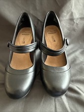 Ladies Black Leather Clark’s 3 Inch Heel Size 4d Shoes Soft Cushion Insoles VGC