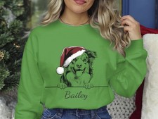 Australian Shepherd Christmas Sweatshirt Personalised Dog Name Unisex Santa Hat