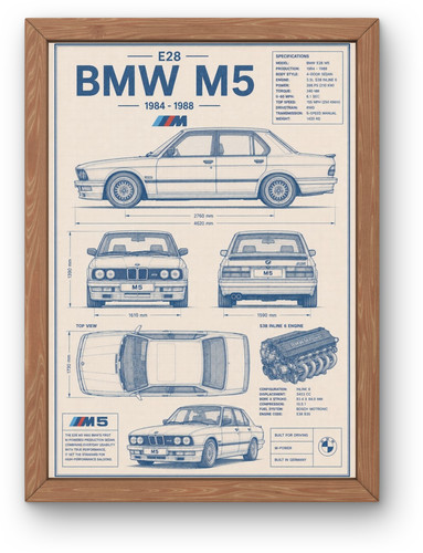 Bmw e28 blueprint poster - e28,