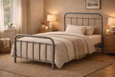 Retro Pebble Grey Metal Bed