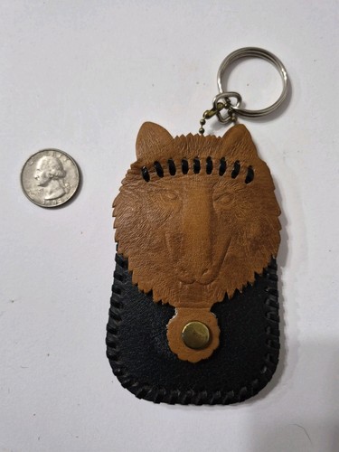 Vtg wolf change purse leather - wolf,