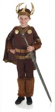 Boys Viking Costume Horned Helmet M-XL Kids Norse Warrior Fancy Dress Book Week