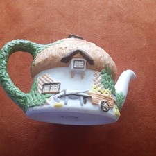  Christopher Wren  Handpainted Teapot 'cottages'. Staffordshire Tableware  vgc.