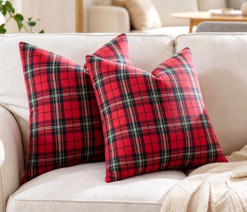 Red tartan cushions - x2, 45cm