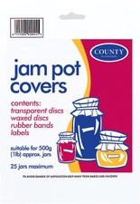 Jam Pot Covers 25 Pack Including Clear Wax Discs, Circles, Rubber Bands, Labels