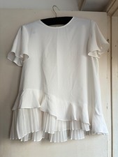Zara Ladies Off-White Short Sleeved Blouse, Pleated, Ruffled Hem - Size Small