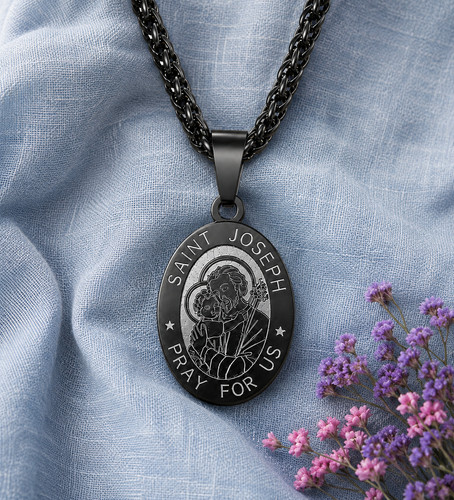 Saint joseph black necklace - saint,