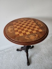 Antique Wooden Side Occasional Chess Board Table Barley Twist Leg