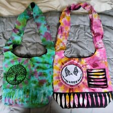 TieDye Cross Body Bag Hippie Boho Cotton Nepal Crossbody Pockets Zip Green Pink