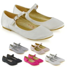 Womens Flat Wedding Pumps Ladies Mary Jane Bridesmaid Satin Shoes Size 3-8