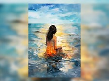 Serene Woman by Sea Sunset Oil