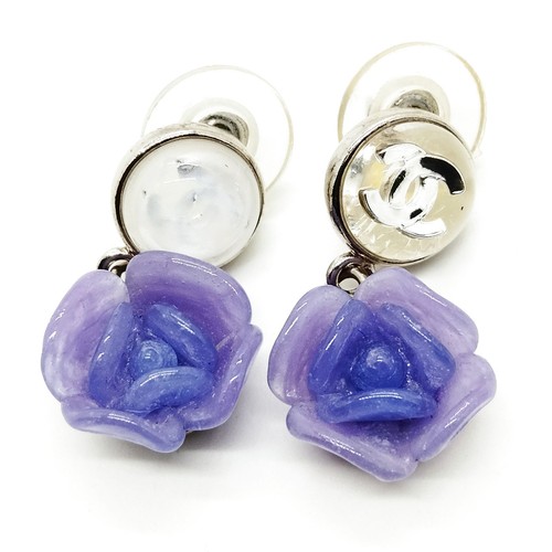 Chanel pierced earrings purple - chanel,