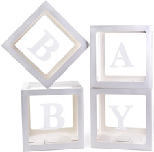 Baby Boxes with 4 Pcs Letters White Clear Balloon Box Blocks for Baby Shower and