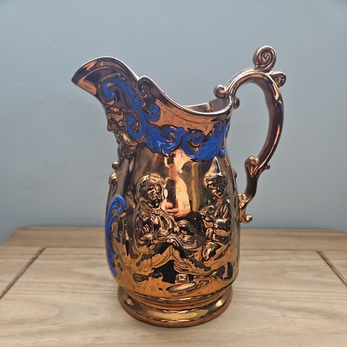 Copper lustre jug - lustre, embossed