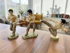 3 X Vintage 1970s BRUCE LEE Resin Figurines Flying Kick Nunchaku Kung Fu RARE!