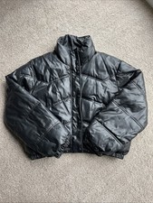 Women’s Zara Leather Look Puffer Jacket Size S Black.