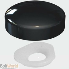 BLACK, TWO PIECE GLOSS DOME SCREW SNAP ON CAPS COVERS PLASTICOME UNICAPS PLASTIC