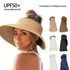 Straw Hat Women Foldable Visor Hats,Sun Visors for Women Summer Beach Hat