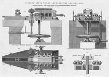 LANDORE Glamorgan Siemens Steel Works Rolling Mill 2 x Antique Prints 1876