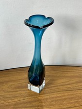 Mid Century Modern Retro Swedish Aseda Blue Glass Vase By Bo Borgstrum , VGC