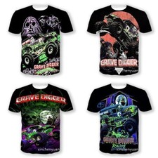 Kids 3D Grave Digger Monster Truck Racing Short Sleeve T-Shirt Tee Tops Gift UK