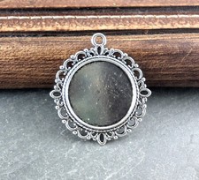 5 x Cabochon Base Settings Antique Silver Round 35mm x 32mm, Findings Tray 20mm