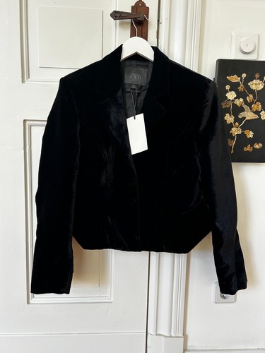 Zara black velvet embroidered
