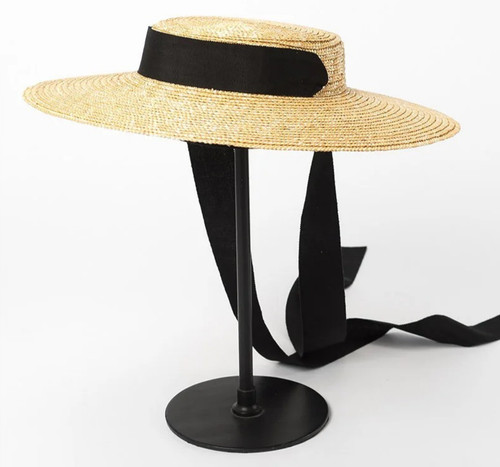 Wide brim straw boater hat - wide,