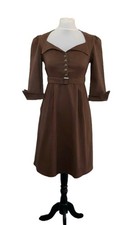 Collectif 40s/50s Military Style A line Dress Brown UK12 Wartime Pinup Girl